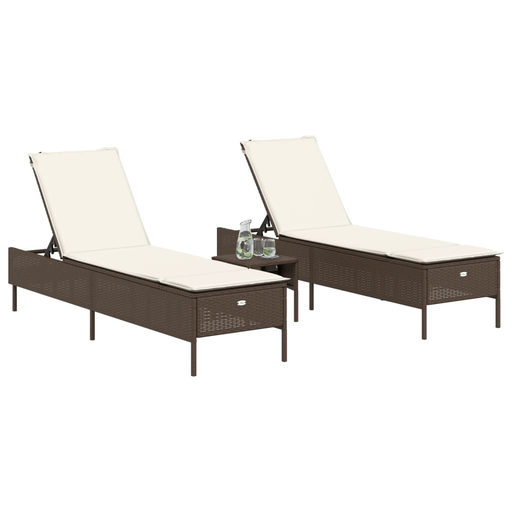 Chaises longues avec coussins, lot de 2, en résine tressée marron