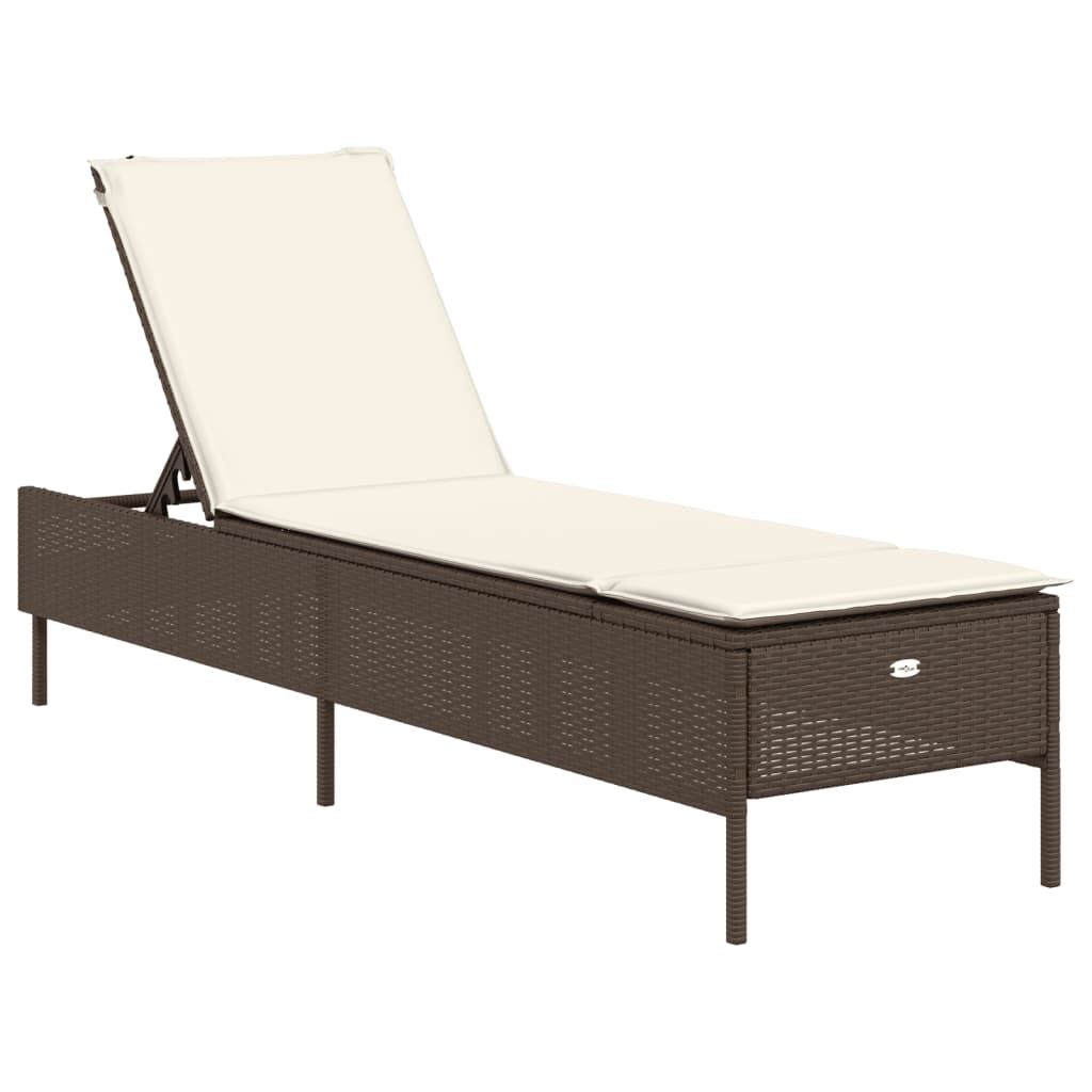 Chaises longues avec coussins, lot de 2, en résine tressée marron