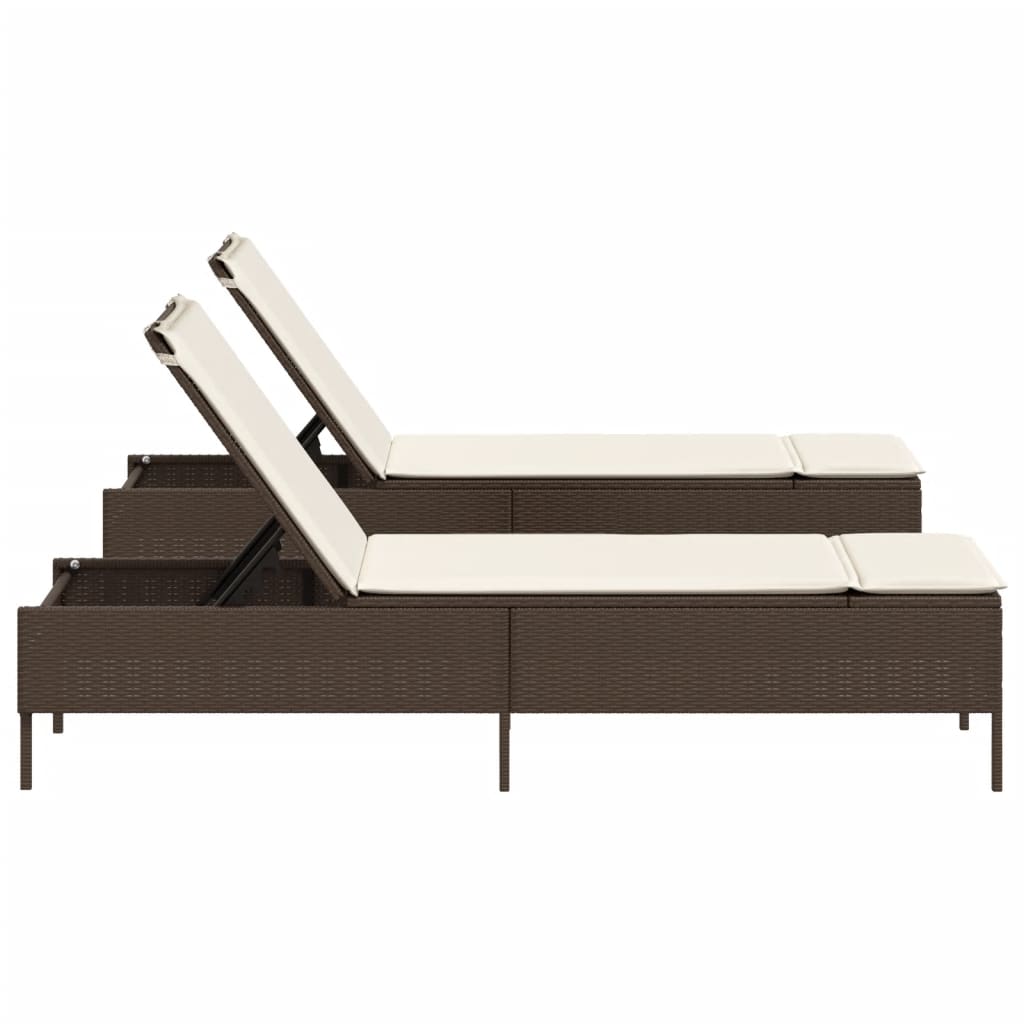 Chaises longues avec coussins, lot de 2, en résine tressée marron
