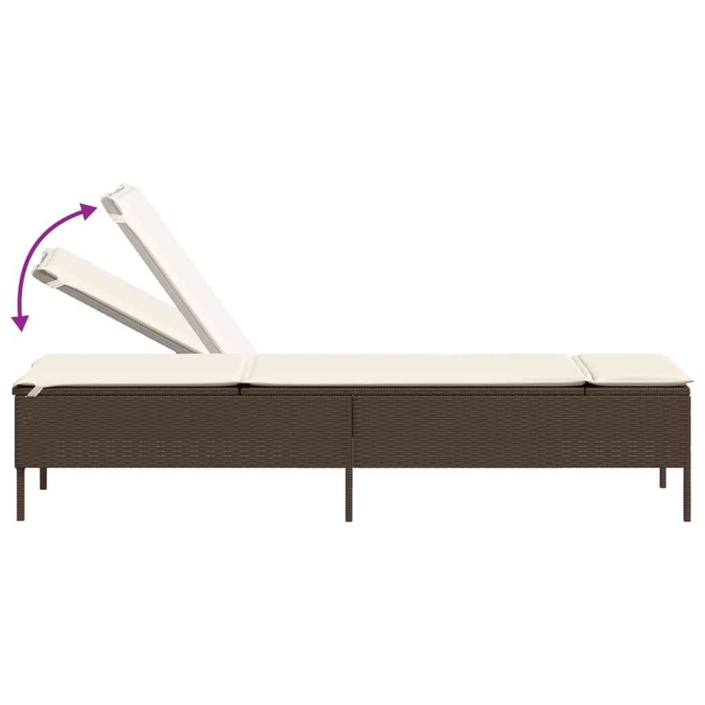Chaises longues avec coussins, lot de 2, en résine tressée marron