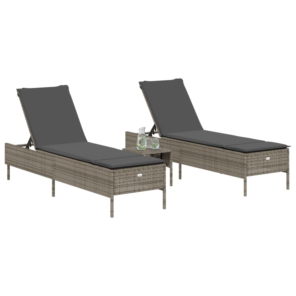 Chaises longues avec coussins, lot de 2, en résine tressée grise