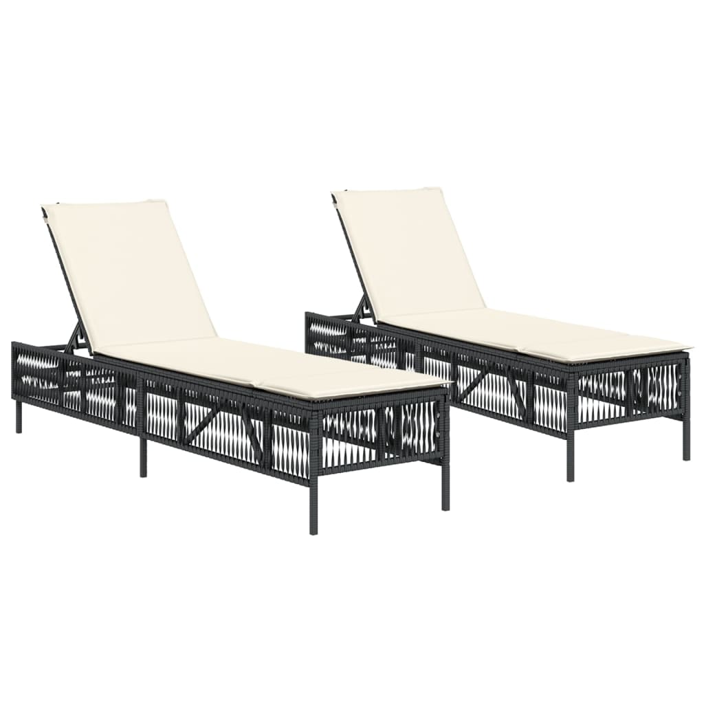 Sun loungers with cushions 2 pcs. Black poly rattan