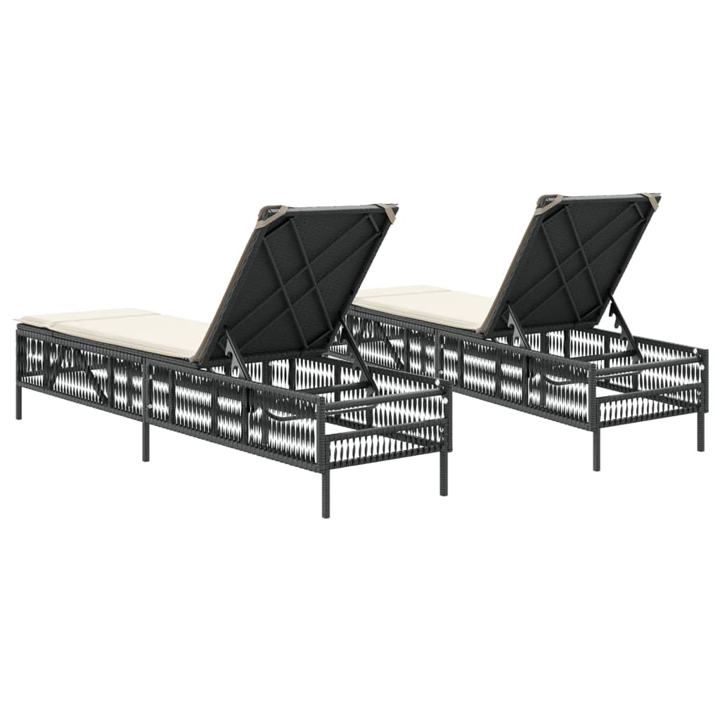 Sun loungers with cushions 2 pcs. Black poly rattan