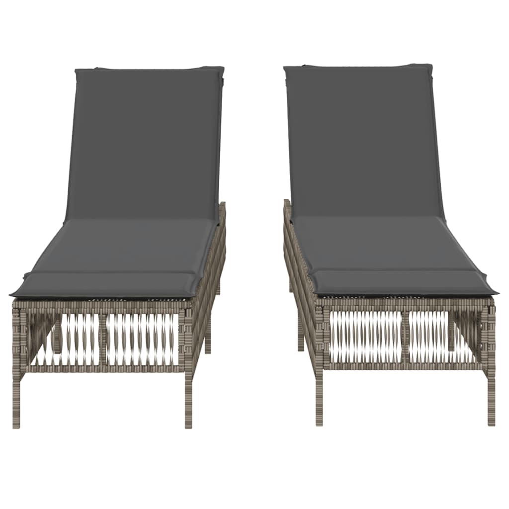 Chaises longues avec coussins, lot de 2, en résine tressée grise