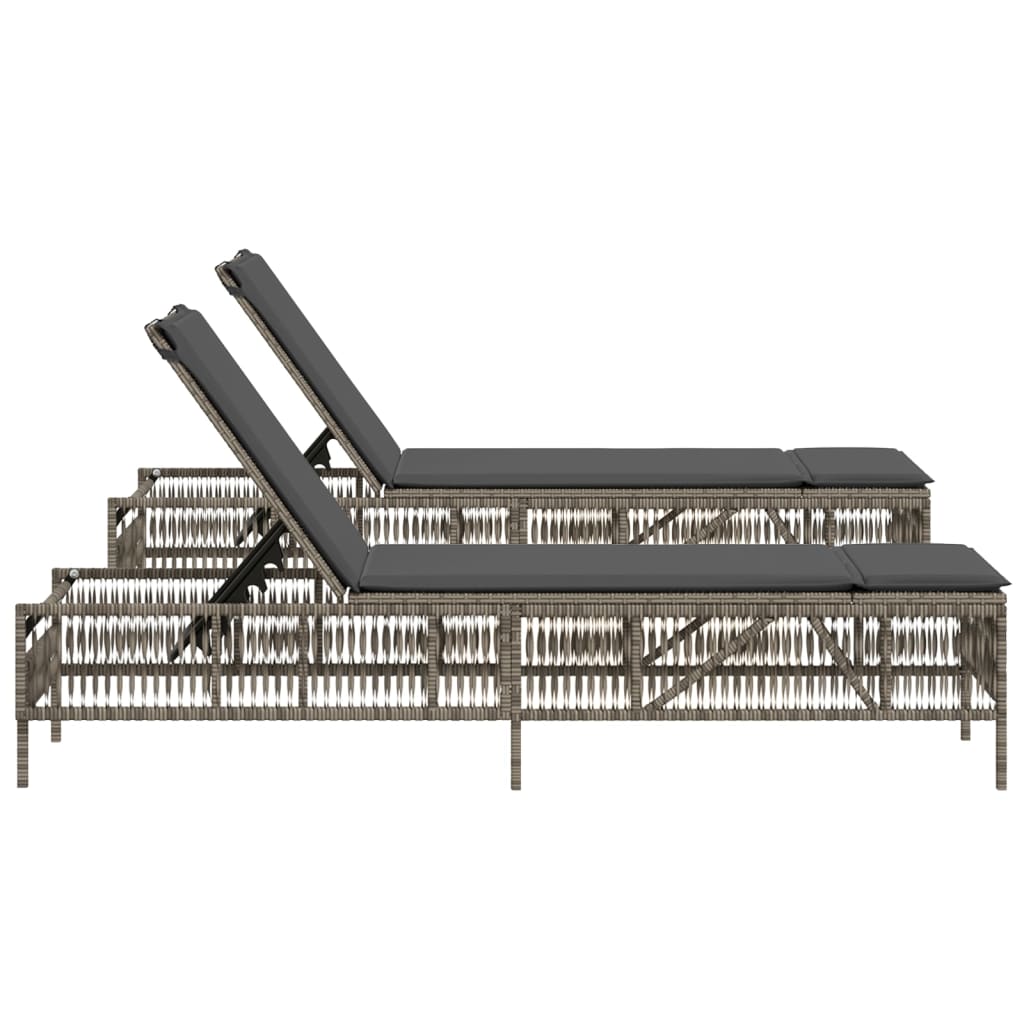 Chaises longues avec coussins, lot de 2, en résine tressée grise