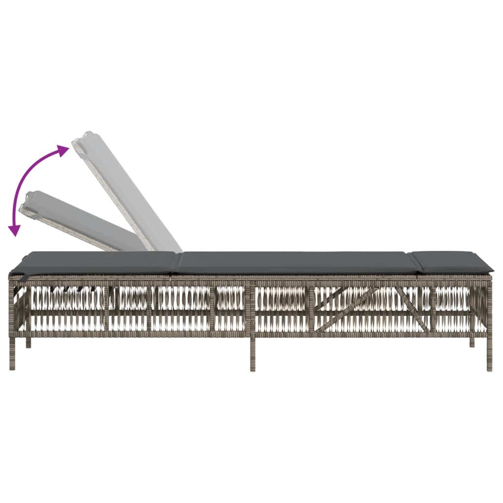 Chaises longues avec coussins, lot de 2, en résine tressée grise