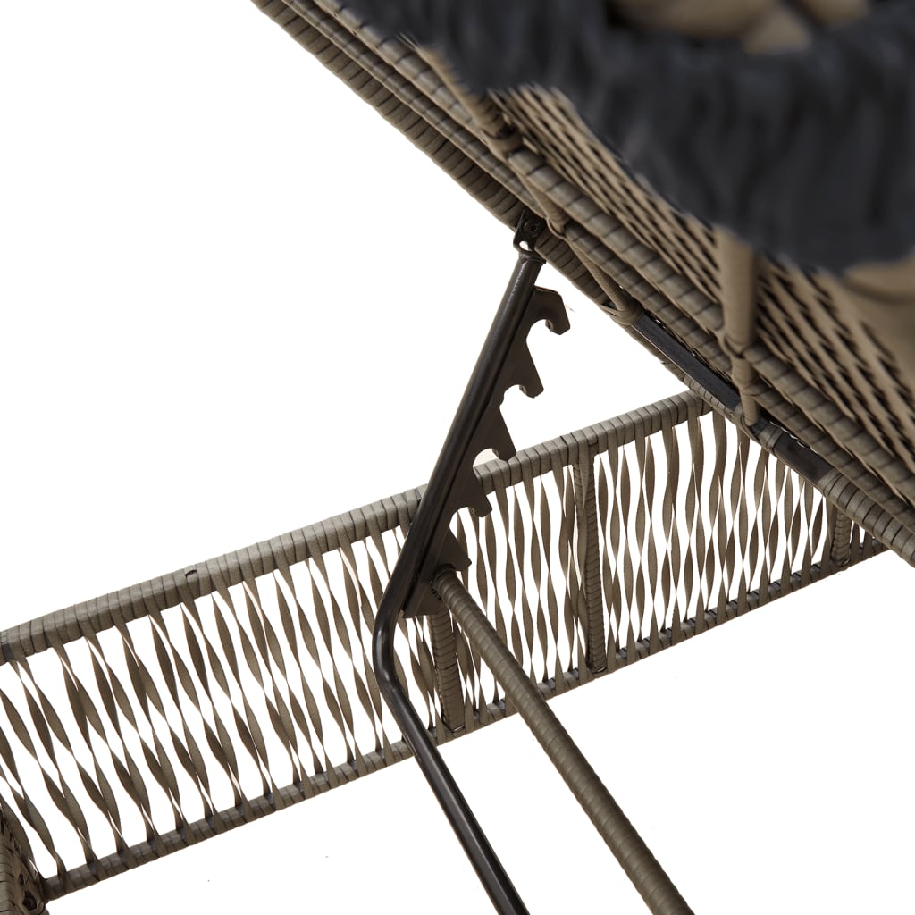 Chaises longues avec coussins, lot de 2, en résine tressée grise