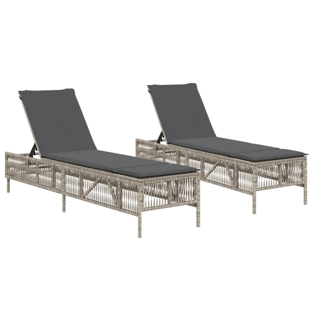 Sun loungers with cushions 2 pcs. Light grey poly rattan