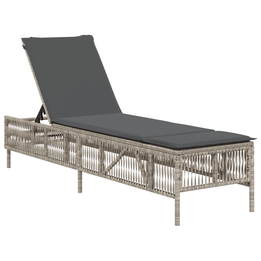 Sun loungers with cushions 2 pcs. Light grey poly rattan