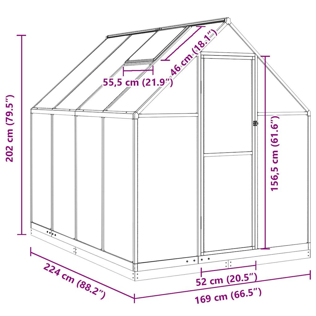 Greenhouse with foundation frame silver 224x169x202cm aluminum