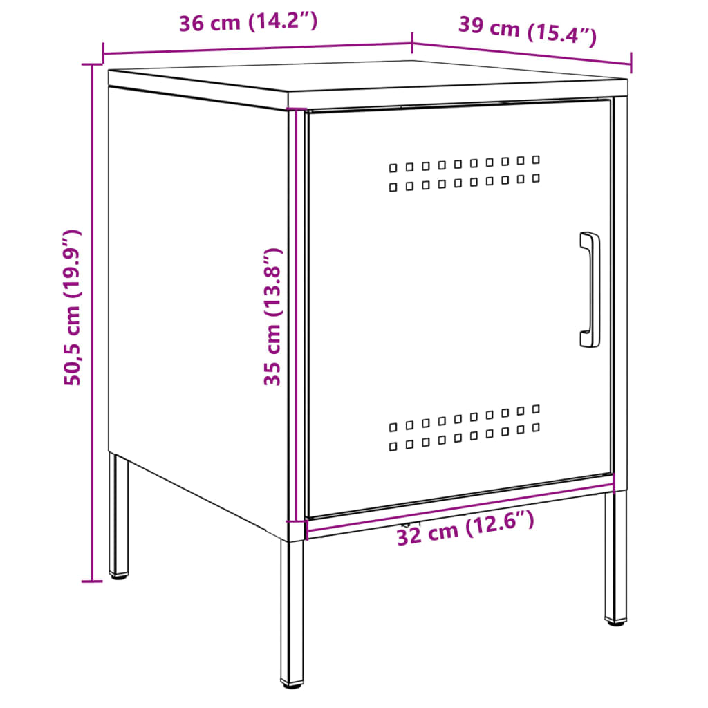 Tables de chevet 2 pcs. Noir 36x39x50,5 cm en acier