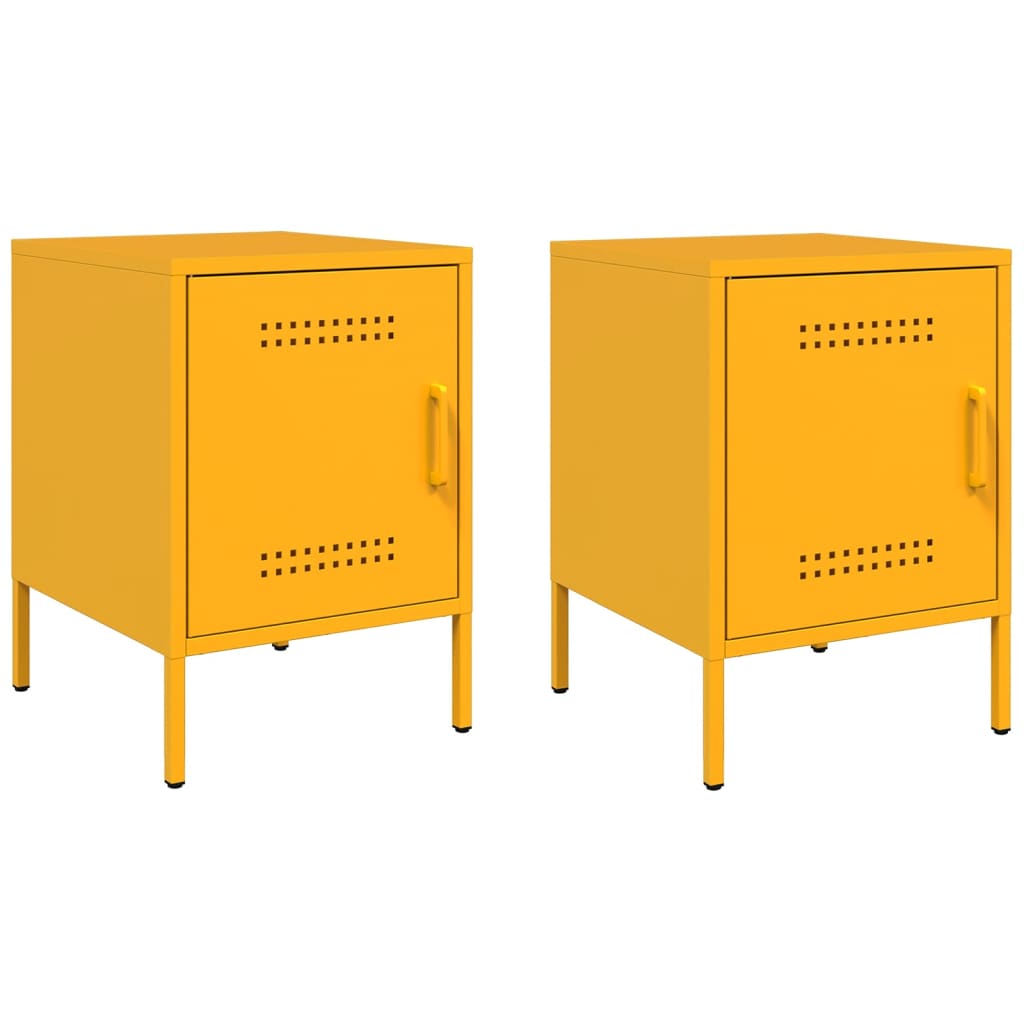 Tables de chevet 2 pcs. Jaune moutarde 36x39x50,5 cm en acier