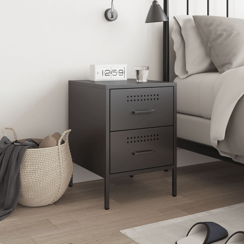 Bedside Table Black 36x39x50.5 cm Steel