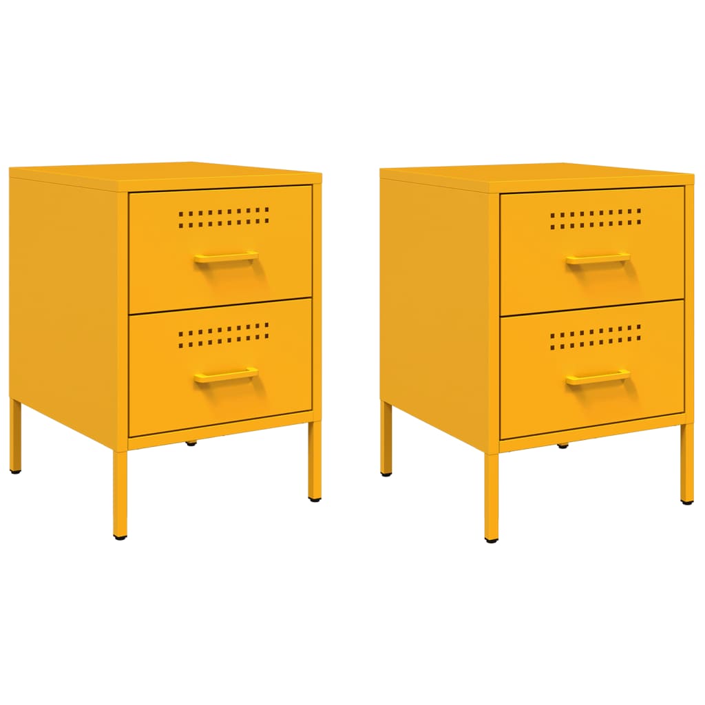 Tables de chevet 2 pcs. Jaune moutarde 36x39x50,5 cm en acier