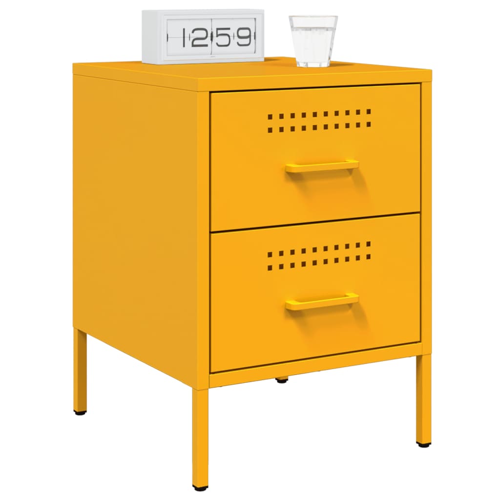Tables de chevet 2 pcs. Jaune moutarde 36x39x50,5 cm en acier