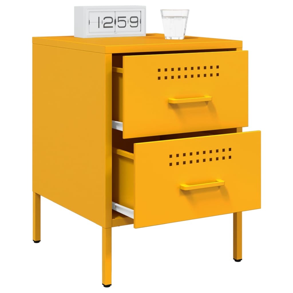 Tables de chevet 2 pcs. Jaune moutarde 36x39x50,5 cm en acier