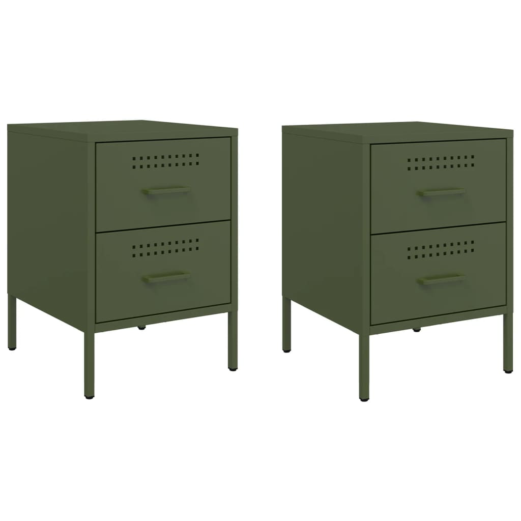 Bedside tables 2 pcs. Olive green 36x39x50.5 cm steel