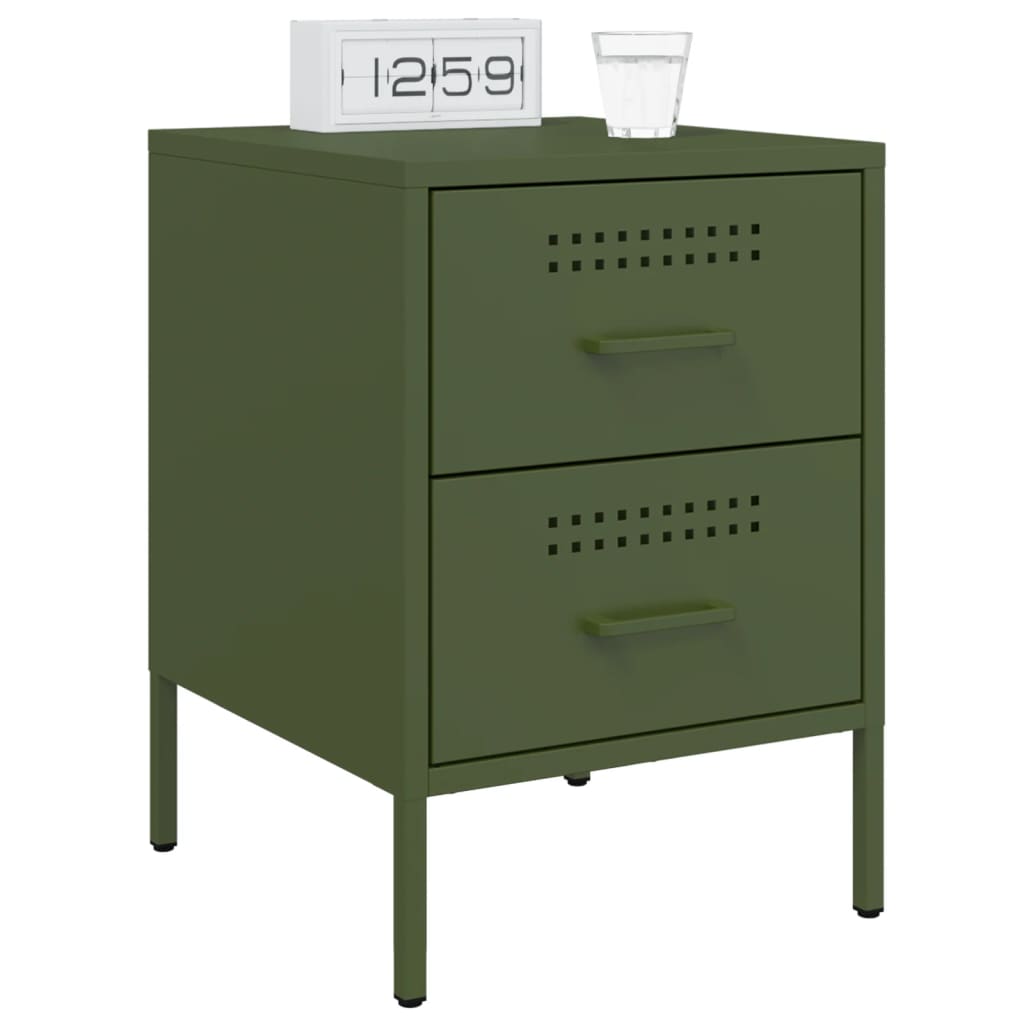 Bedside tables 2 pcs. Olive green 36x39x50.5 cm steel