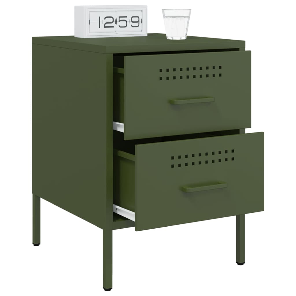 Bedside tables 2 pcs. Olive green 36x39x50.5 cm steel