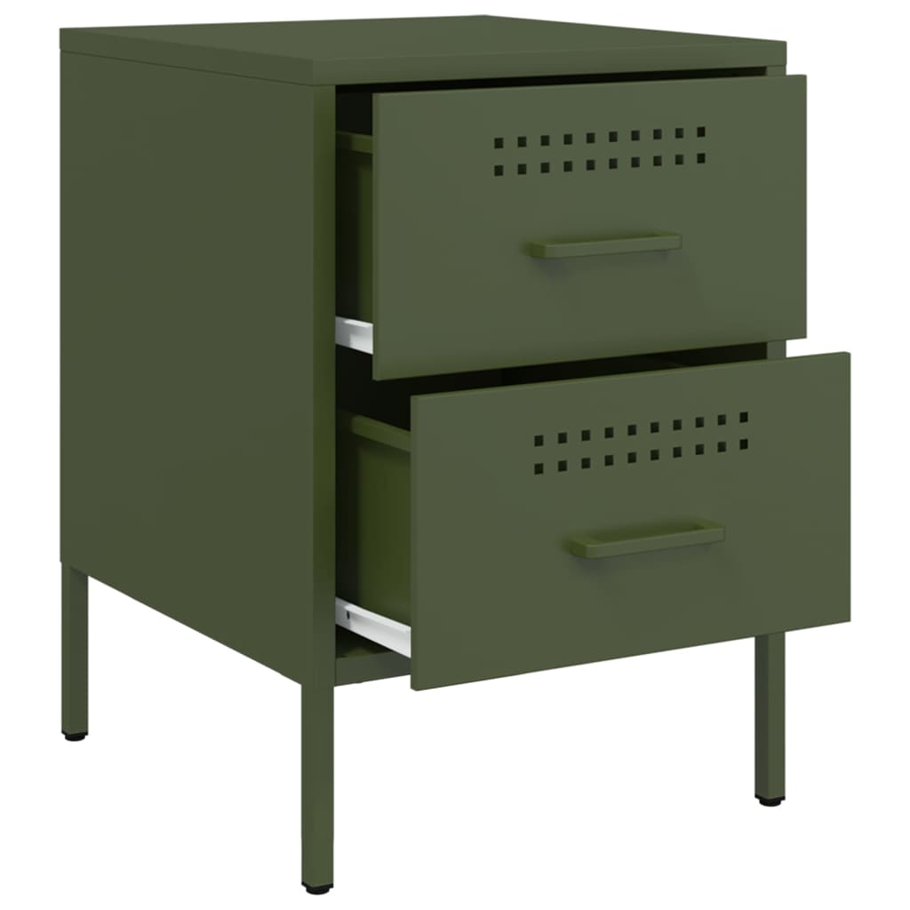 Bedside tables 2 pcs. Olive green 36x39x50.5 cm steel