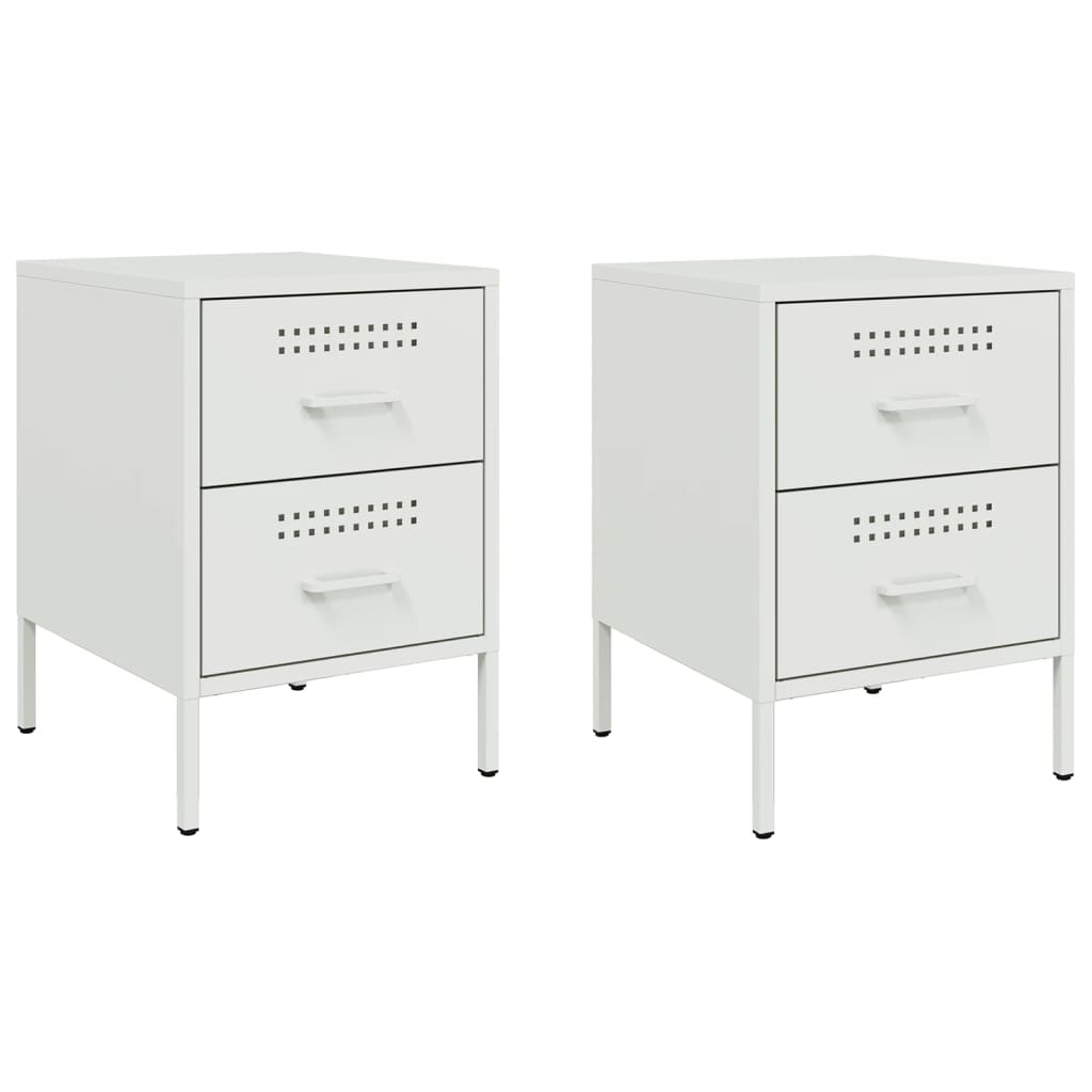 Tables de chevet 2 pcs. Blanc 36x39x50,5 cm en acier