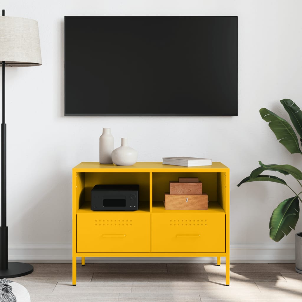 Meuble TV jaune moutarde 68x39x50,5 cm en acier