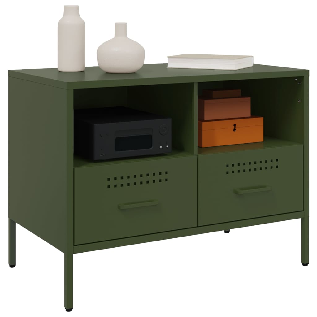 Meuble TV vert olive 68x39x50,5 cm en acier
