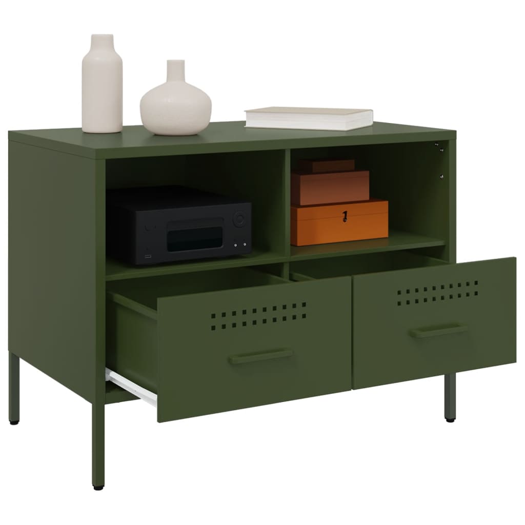 Meuble TV vert olive 68x39x50,5 cm en acier