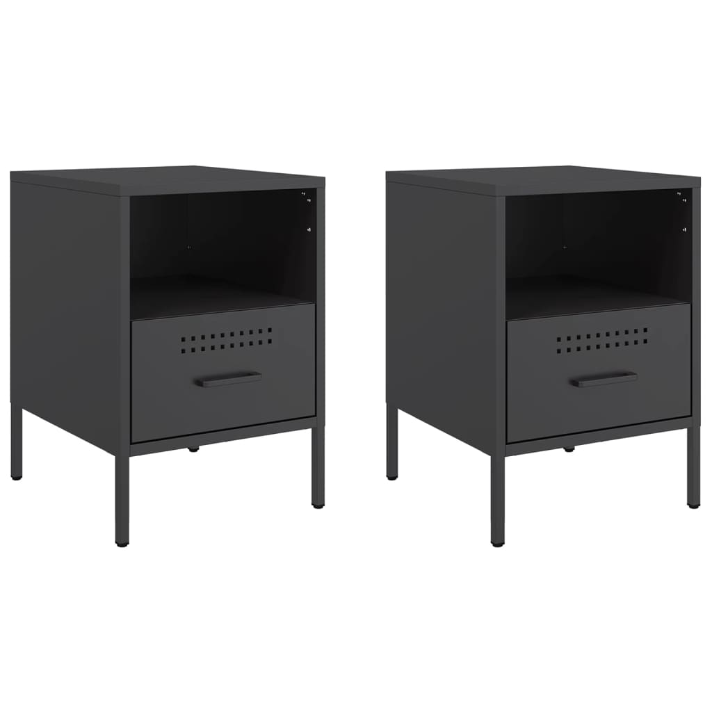 Tables de chevet 2 pcs. Noir 36x39x50,5 cm en acier