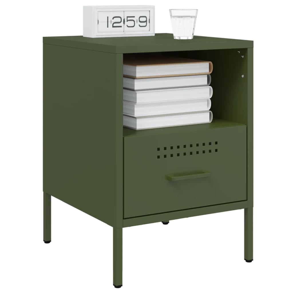 Bedside tables 2 pcs. Olive green 36x39x50.5 cm steel