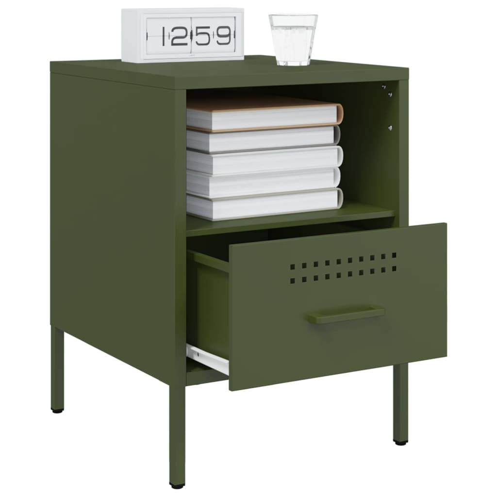 Bedside tables 2 pcs. Olive green 36x39x50.5 cm steel