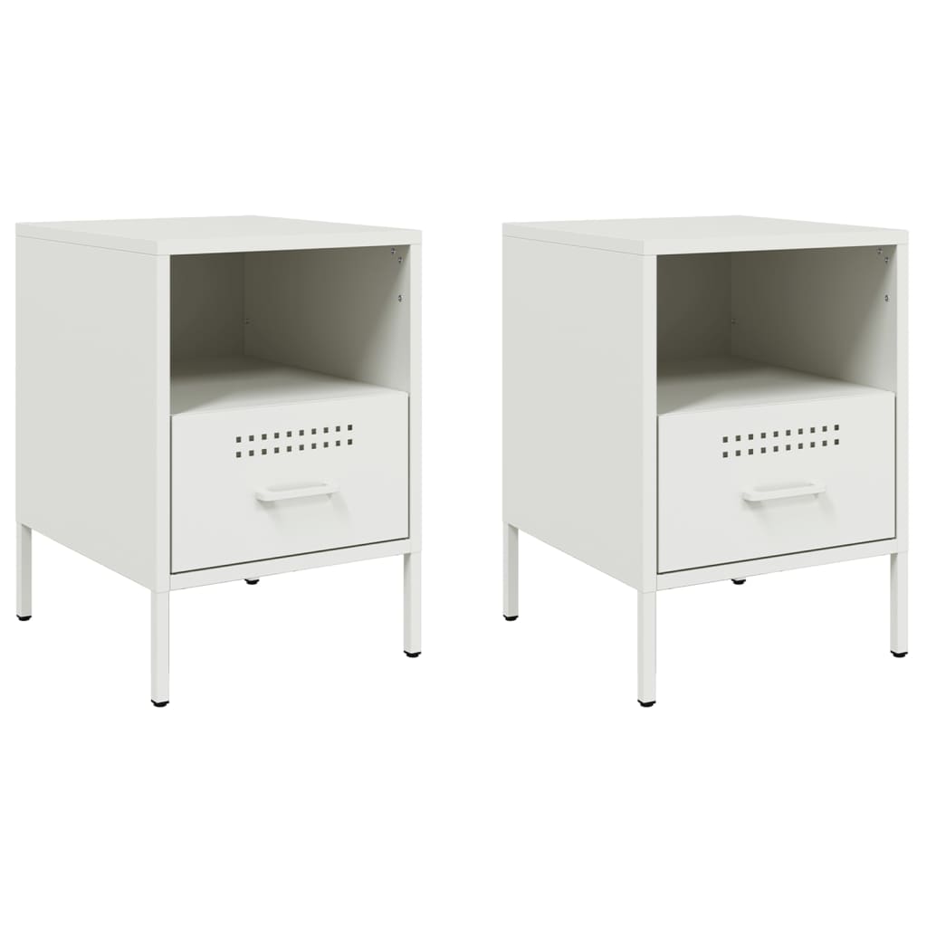 Tables de chevet 2 pcs. Blanc 36x39x50,5 cm en acier