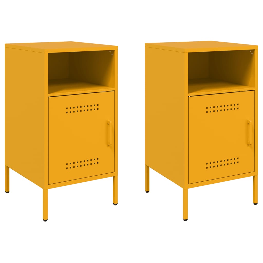 Tables de chevet 2 pcs. Jaune moutarde 36x39x68 cm en acier