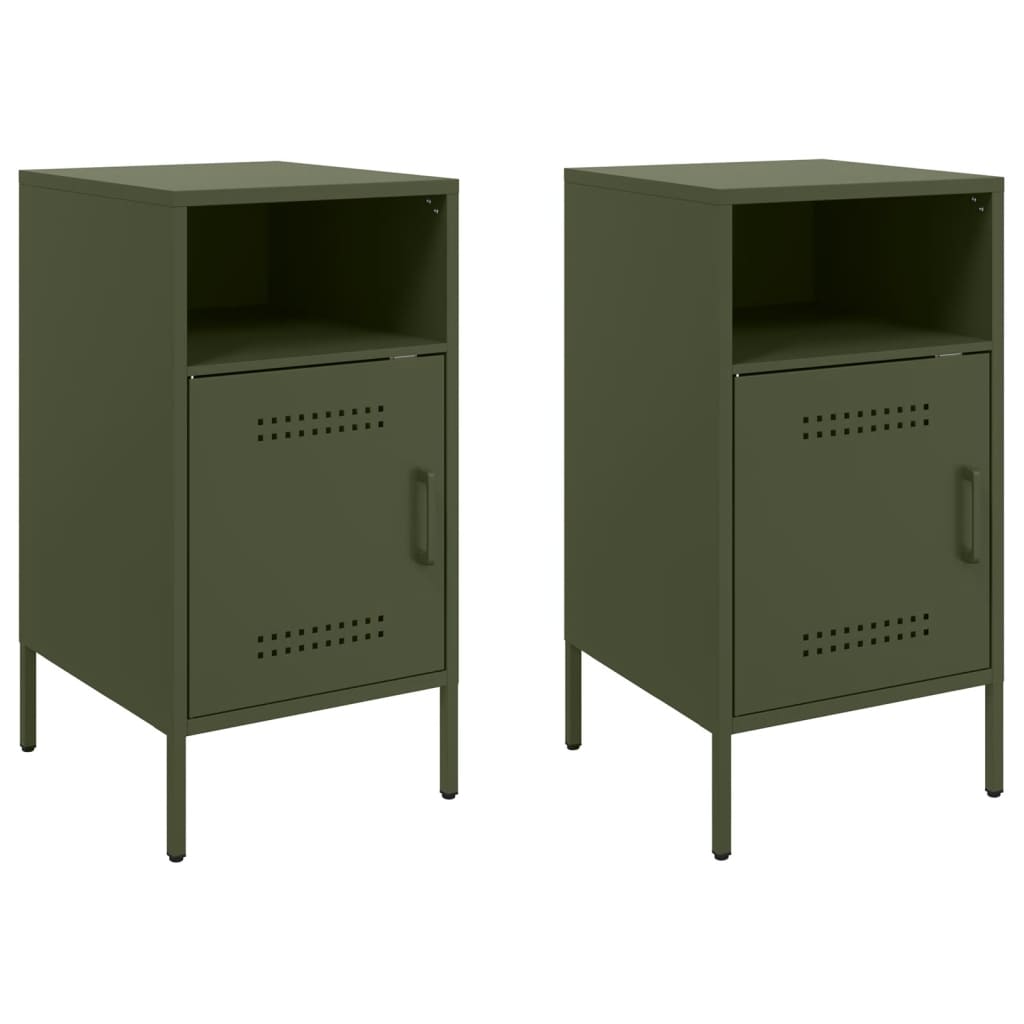 Bedside tables 2 pcs. Olive green 36x39x68 cm steel