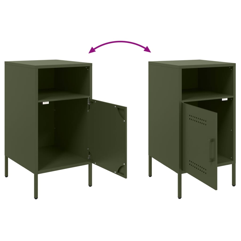 Bedside tables 2 pcs. Olive green 36x39x68 cm steel