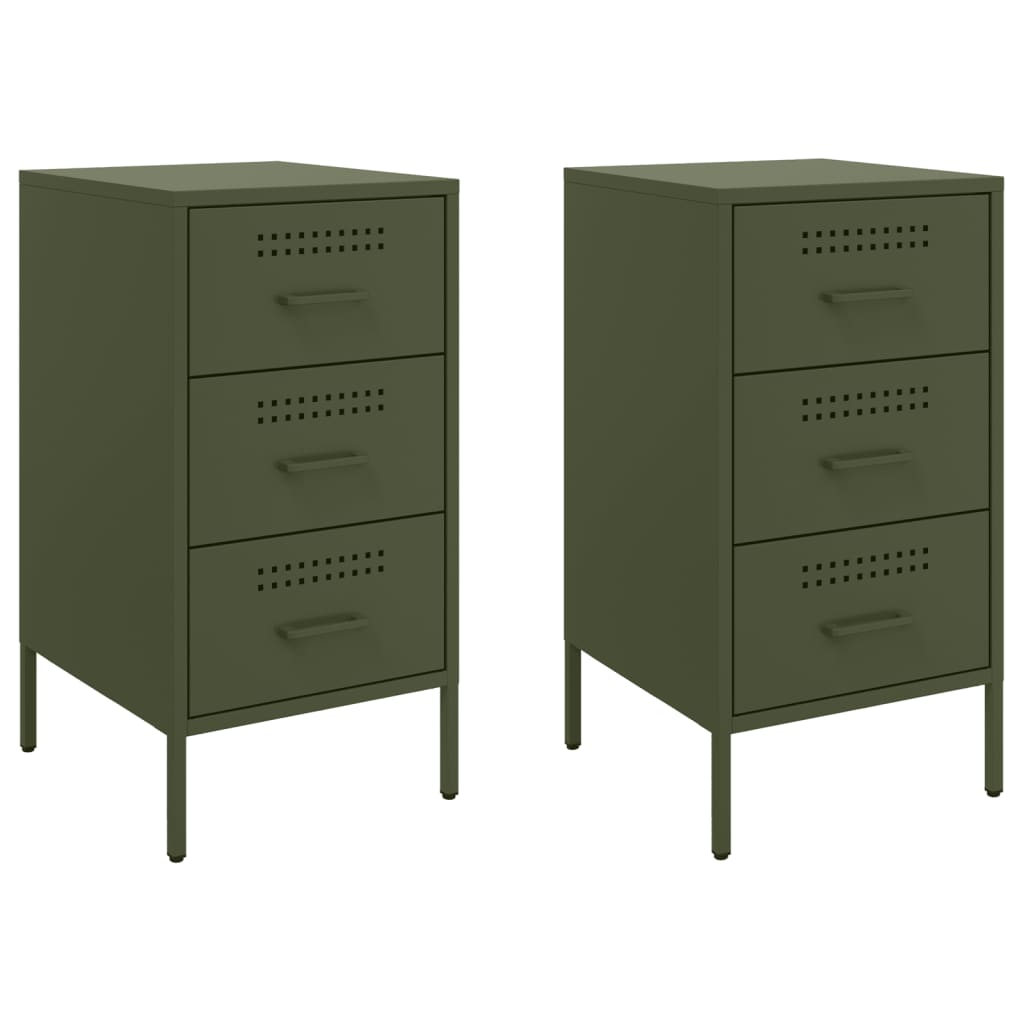 Bedside tables 2 pcs. Olive green 36x39x68 cm steel