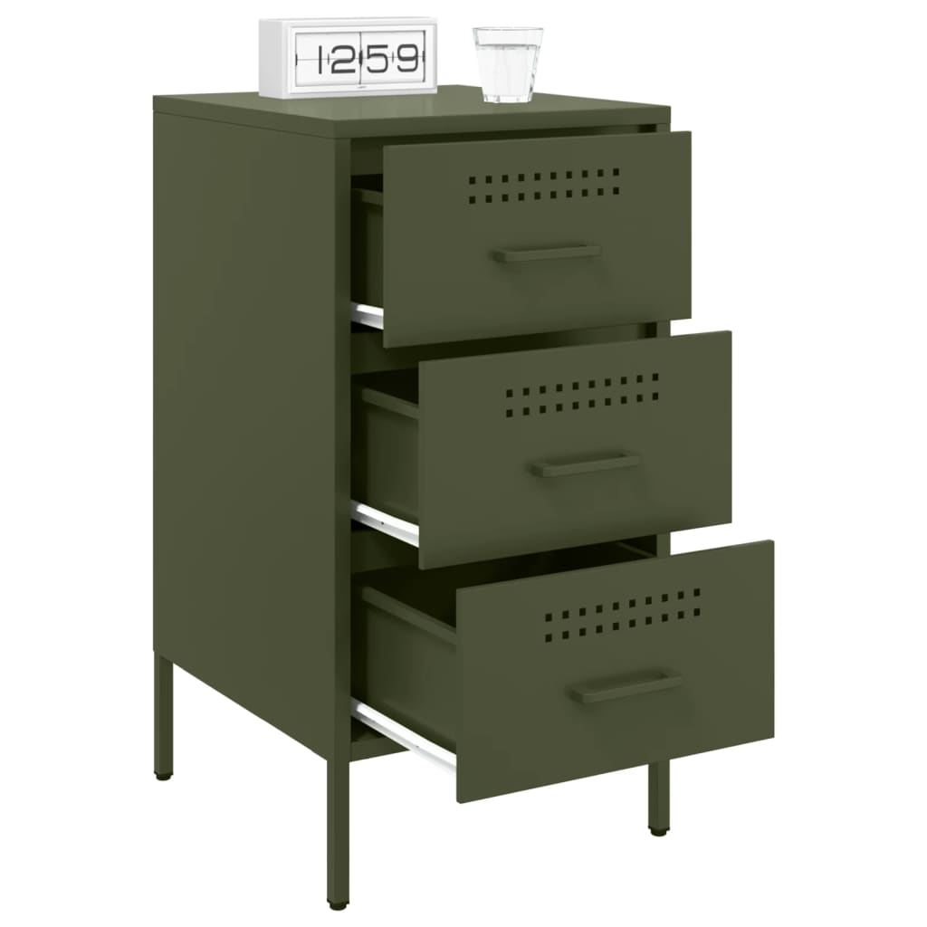 Bedside tables 2 pcs. Olive green 36x39x68 cm steel