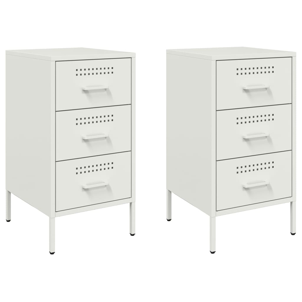 Tables de chevet 2 pcs. Blanc 36x39x68 cm en acier