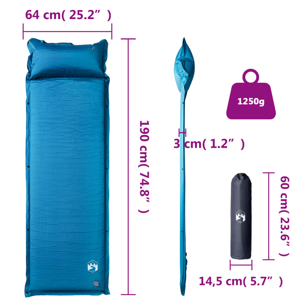 Self-inflating sleeping pad with pillow turquoise