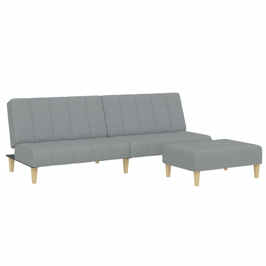 Canapé-lit 2 places avec repose-pieds en tissu gris clair