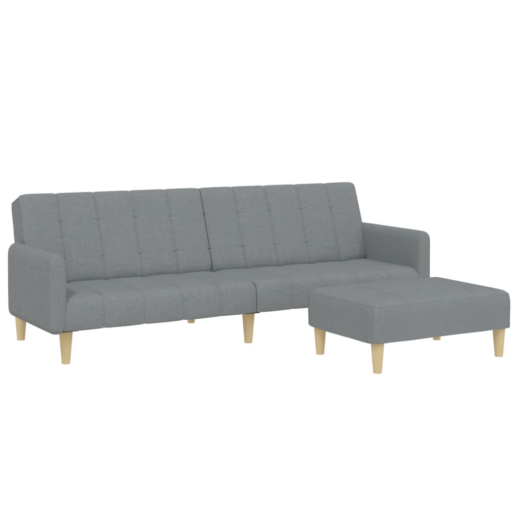 Canapé-lit 2 places avec repose-pieds en tissu gris clair