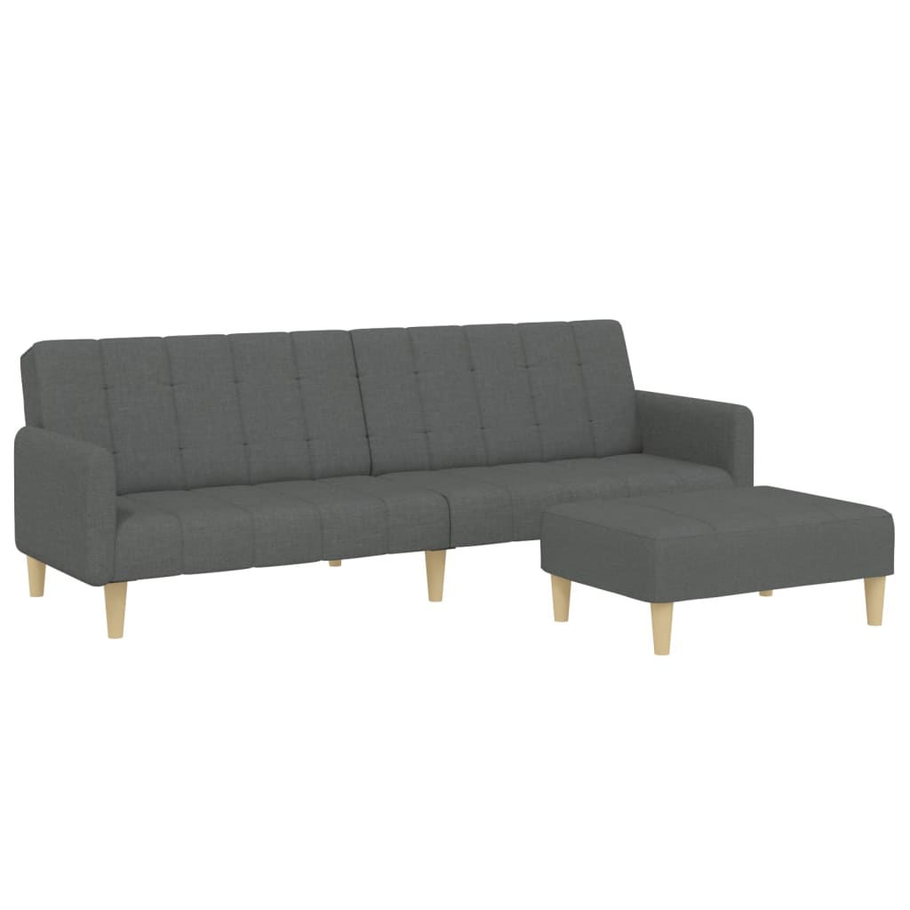 Canapé-lit 2 places avec repose-pieds en tissu gris foncé