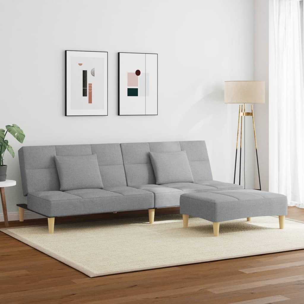 Schlafsofa 2-Sitzer mit Fußhocker Hellgrau Stoff