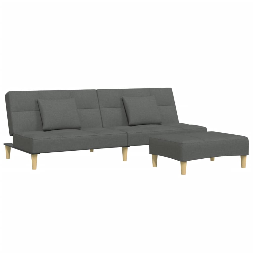 Schlafsofa 2-Sitzer mit Fußhocker Dunkelgrau Stoff