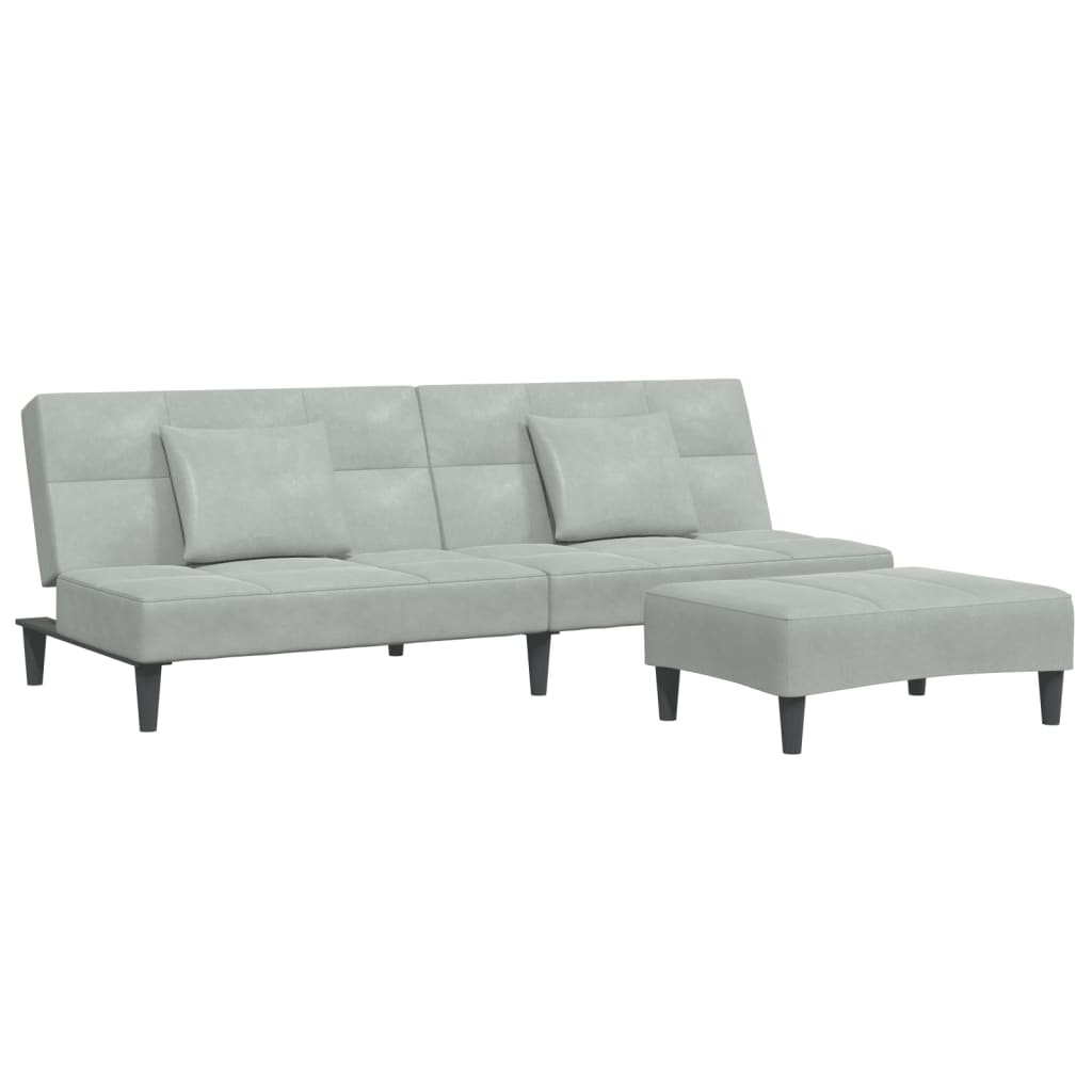 Schlafsofa 2-Sitzer mit Fußhocker Hellgrau Samt