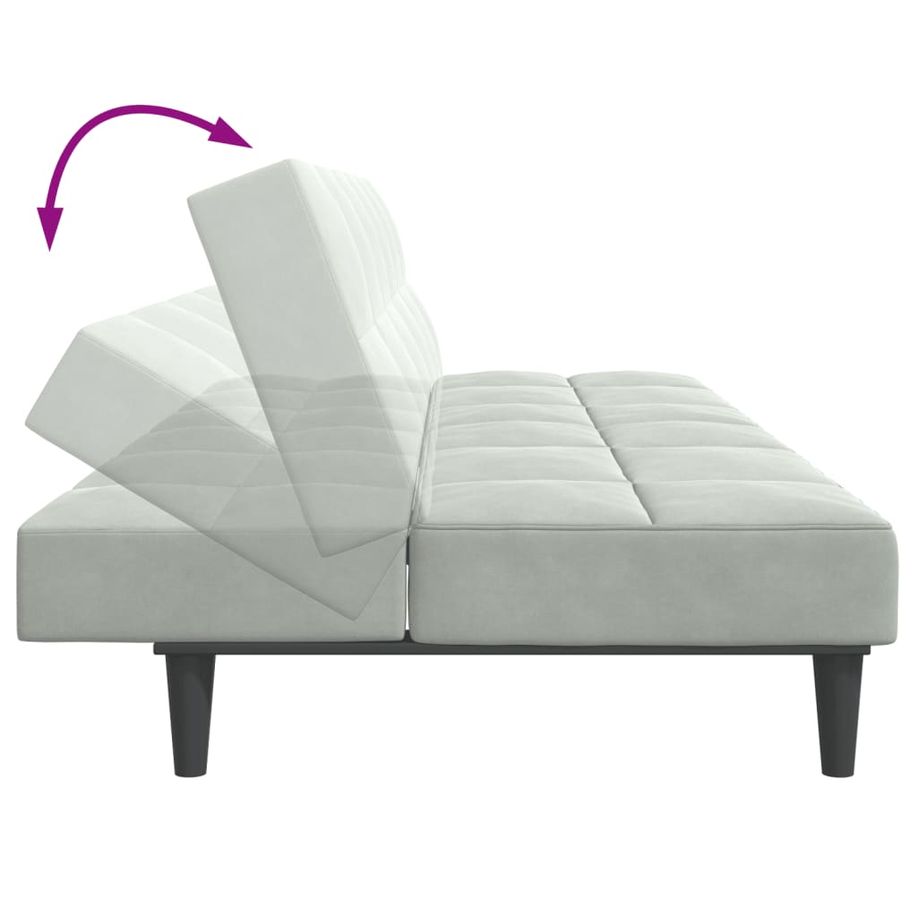 Schlafsofa 2-Sitzer mit Fußhocker Hellgrau Samt