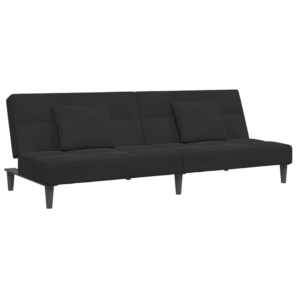 Schlafsofa 2-Sitzer mit Fußhocker Schwarz Samt