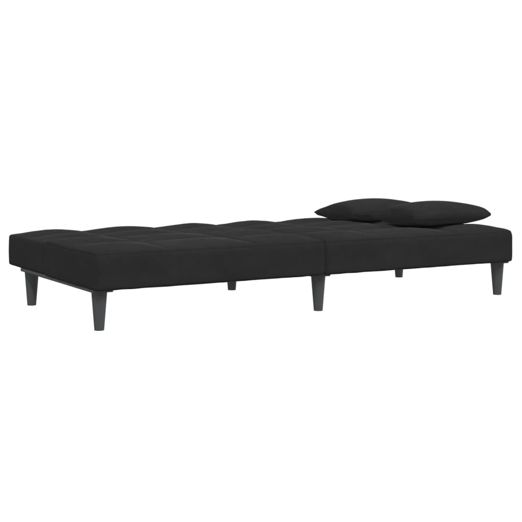 Schlafsofa 2-Sitzer mit Fußhocker Schwarz Samt