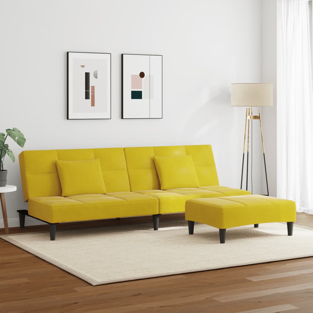 Schlafsofa 2-Sitzer mit Fußhocker Gelb Samt