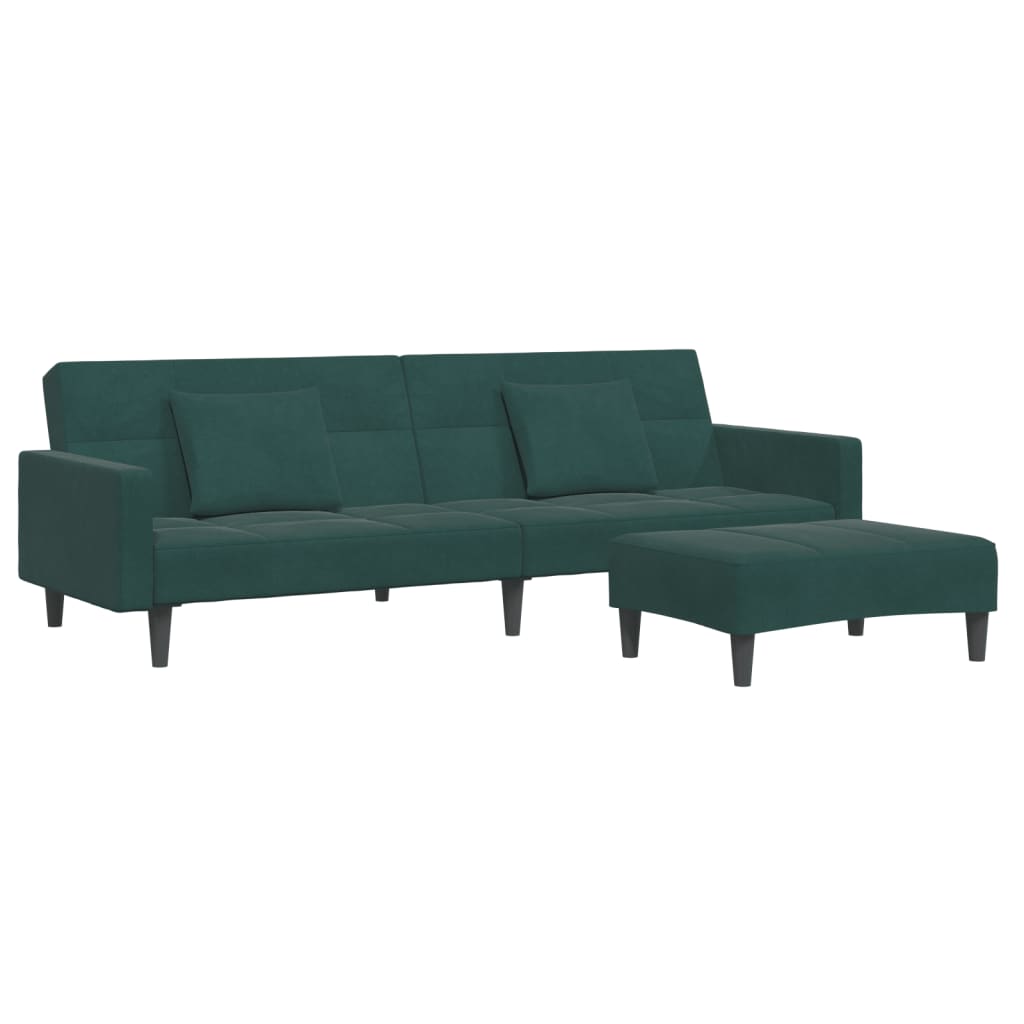 Schlafsofa 2-Sitzer mit Fußhocker Dunkelgrün Samt